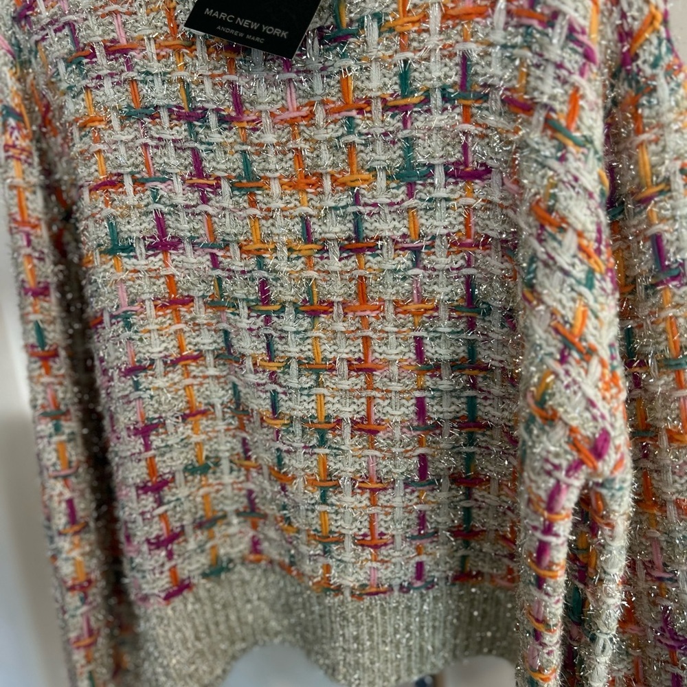 Andrew Marc New York Colorful Rainbow Metallic Tweed Sweater NWT - Picture 4 of 9